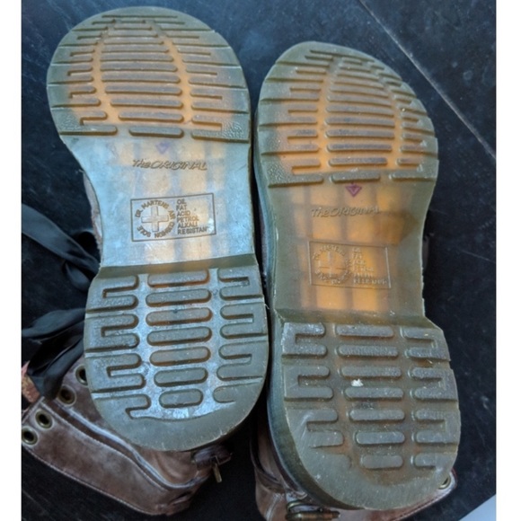 Dr. Martens Triumph Foldover Boots Distress Brown Leather Floral Cottagecore - Picture 9 of 15